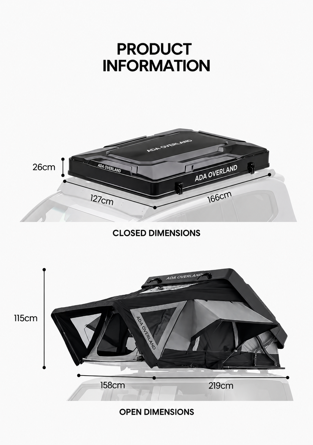 xNature Rooftop Tent PS 165 ABS Hard Shell Pop up 4x4 Off Road Car Tent for 2-3 Person Outdoor Camping