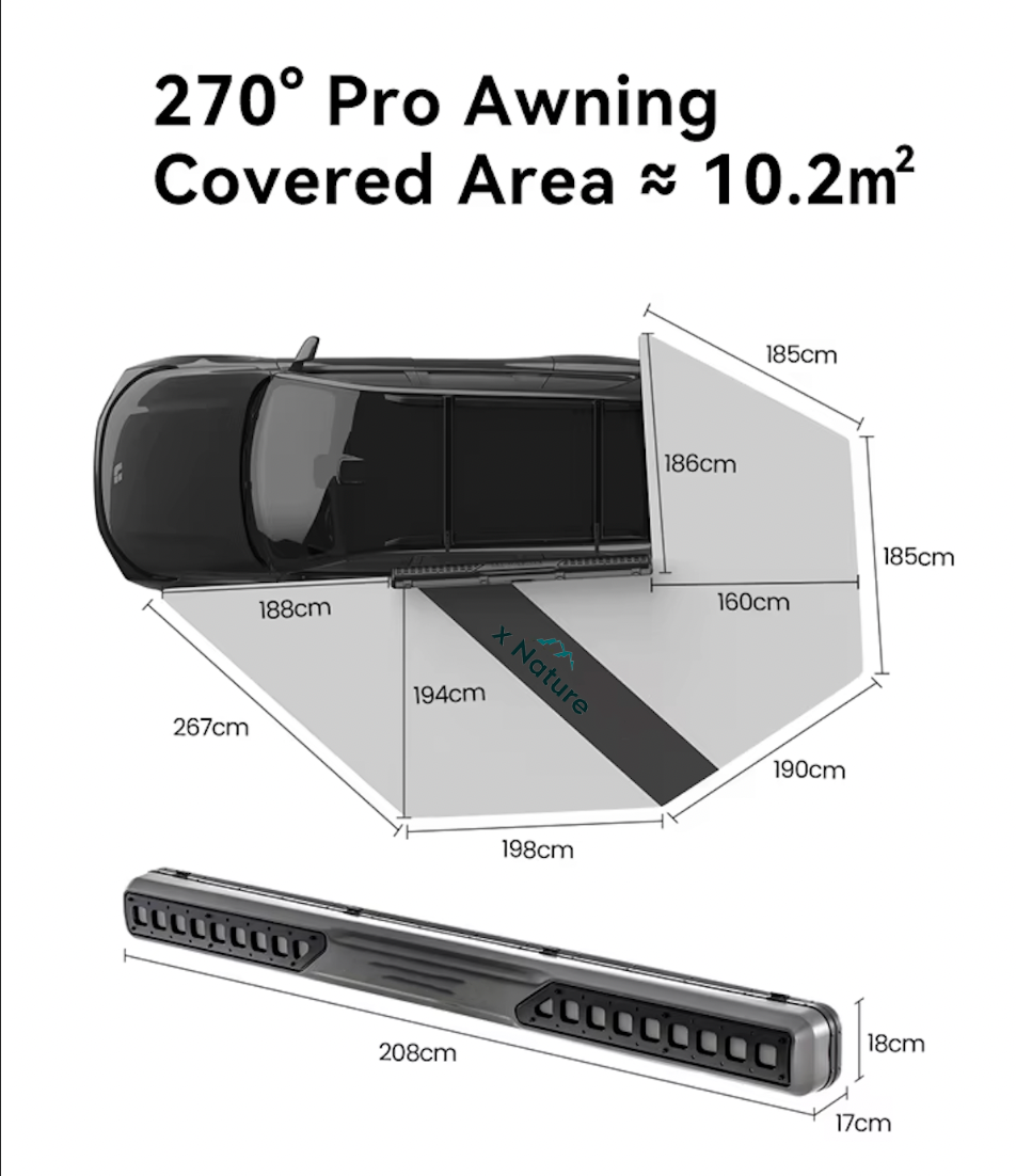 xNature 270 Degree Outdoor Tents Travel Awning Suv Car Side Roof Awning Tent Waterproof Camping Equipment Accessories